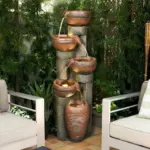 39.7''H 5-Tiered Garden Outdoor Fountain with Warm LED Light
