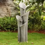 33.5"H-Bell 4-Tier Cascading Floor Rock Water Outdoor Fountain with LED Lights