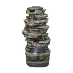 32.6"H-Simulation Slate Stone Garden Outdoor Fountain with LED Lights