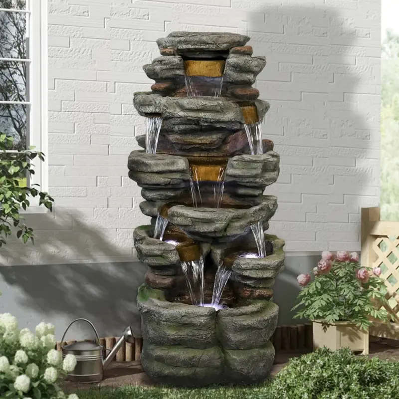 47.2"H Stacked Shale Garden Outdoor Fountain with LED Light