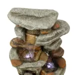 29.9"H-Tiered Rock Garden Outdoor Fountain with LED Lights