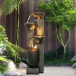 40''H 4-Tier Pots Garden Outdoor Fountain with Warm LED lights
