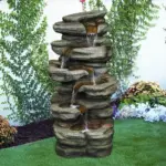 30.7"H- Tiered Rock Garden Outdoor Fountain with White LED Lights