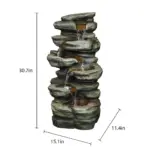 30.7"H- Tiered Rock Garden Outdoor Fountain with White LED Lights