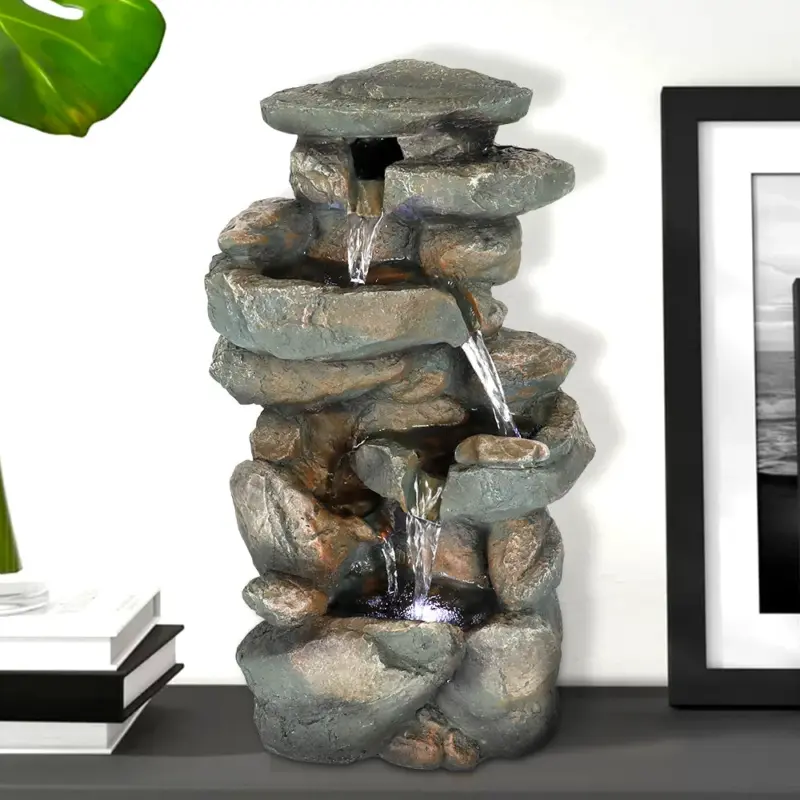 Resin Stacked Rock Indoor Fountain with LED Lights-16"H