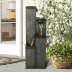 39.3"H 4-Tiered Square Outdoor Fountain with Warm LED Lights