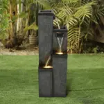 39.3"H 4-Tiered Square Outdoor Fountain with Warm LED Lights