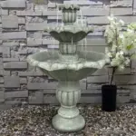 39.3" Fiber Concrete Lotus Leaf Fountain 3-Tier Outdoor Bird Bath