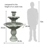 39.3" Fiber Concrete Lotus Leaf Fountain 3-Tier Outdoor Bird Bath