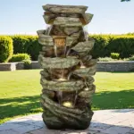 47.2" High Cascading Rock Outdoor Water Fountain with LED Lights