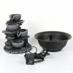 Indoor Tiered Cascading Bowl Fountain- Realistic Rock Design,Perfect for Any Indoor Space