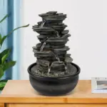 6-Tiered Resin Stacked Rock Indoor Tabletop Fountain-15.7"H