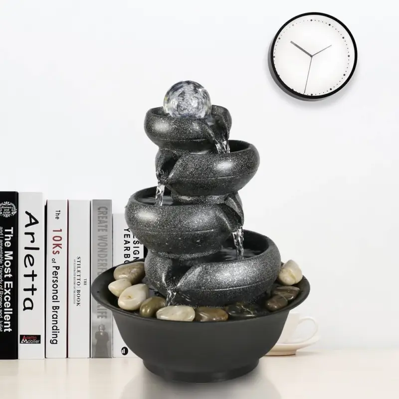 5-Tiered Zen Tabletop Indoor Fountain with Galss Ball