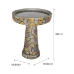 24" H Mosaic Stone Design Outdoor Bird Bath - 18.8" Diameter Perfect for Enhancing Your Garden, Patio, Backyard, or Porch