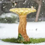 24.4"H Concrete Outdoor Bird Bath with Sunflower Bowl and Woodtone Pedestal - Garden Decor